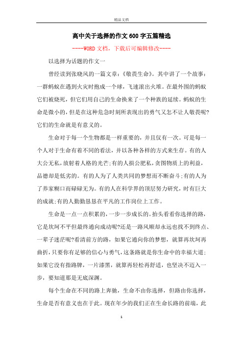 高中关于选择的作文600字五篇精选