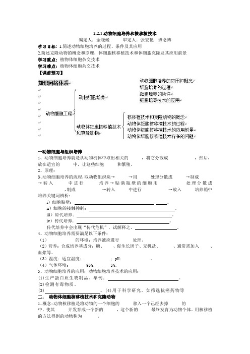 人教版高二生物选修三2.2.1动物细胞培养和核移植技术导学案