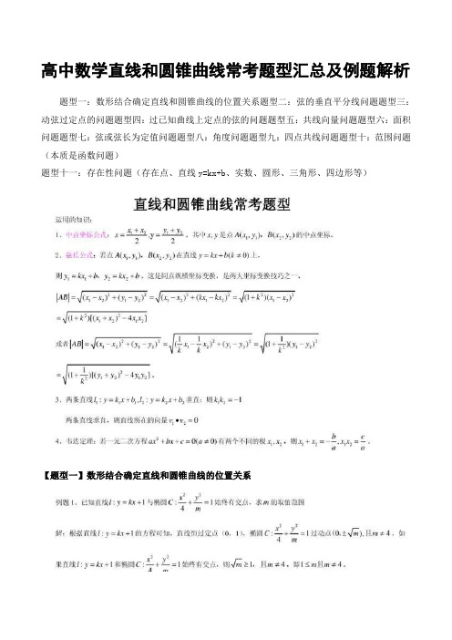 高中数学直线和圆锥曲线常考题型汇总及例题解析