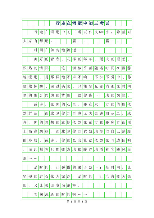 2019年行走在消逝中初三考试作文600字