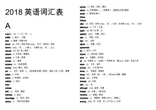 2018河南中考英语单词表【范本模板】