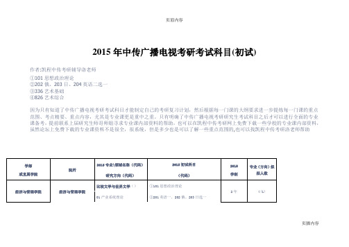 2015年中传广播电视考研考试科目(初试)