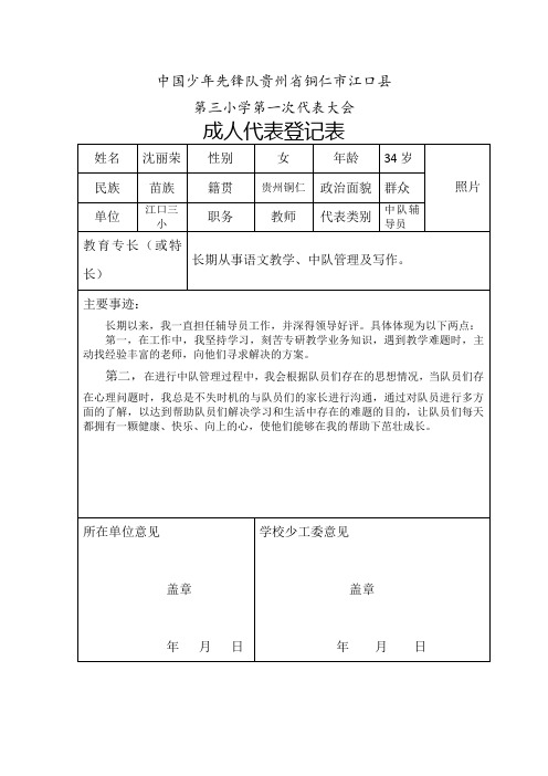 少代会成人代表信息(沈丽荣)