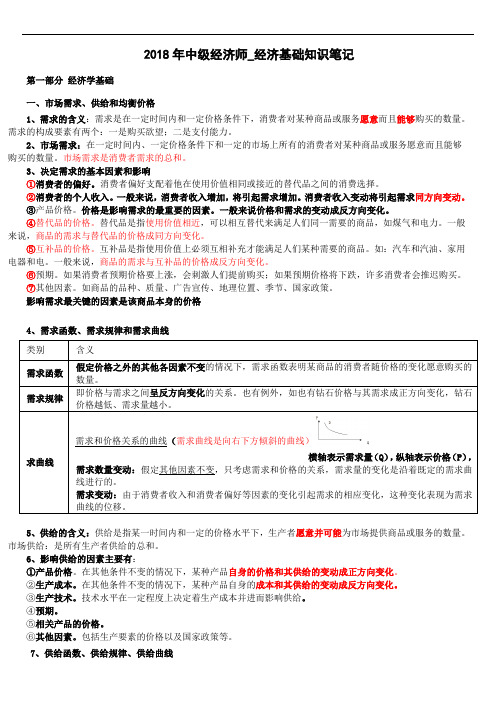 2018年中级经济师基础人工整理笔记