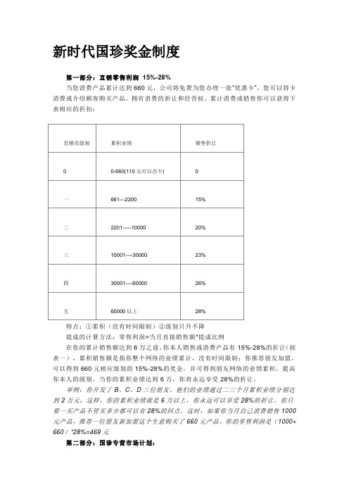 新时代国珍奖金制度