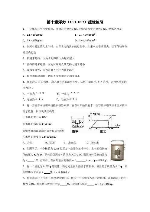 人教版八年级下物理第十章浮力(10.1-10.2)提优练习(含答案)