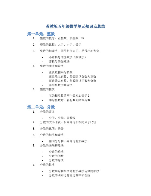 苏教版五年级数学单元知识点总结