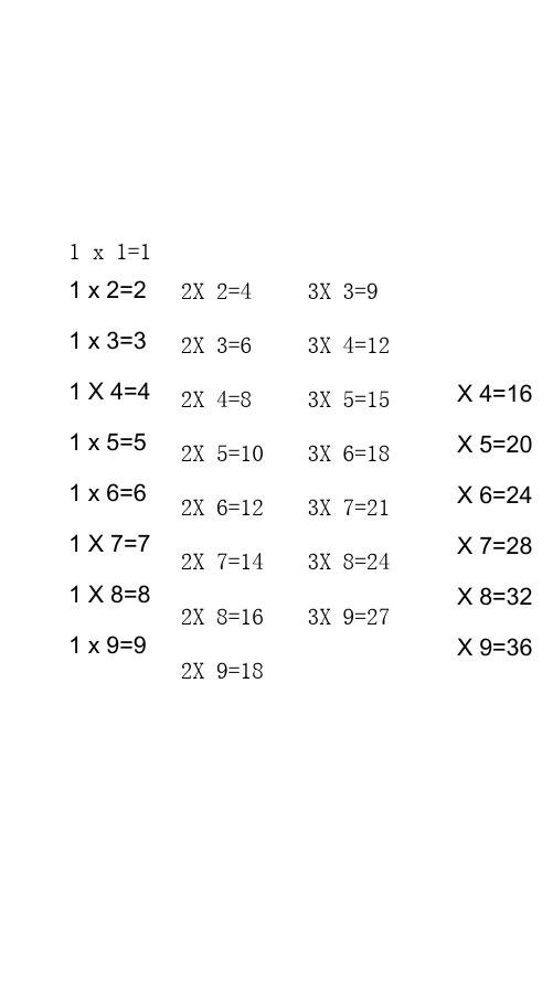九九乘法口诀表(word打印版)