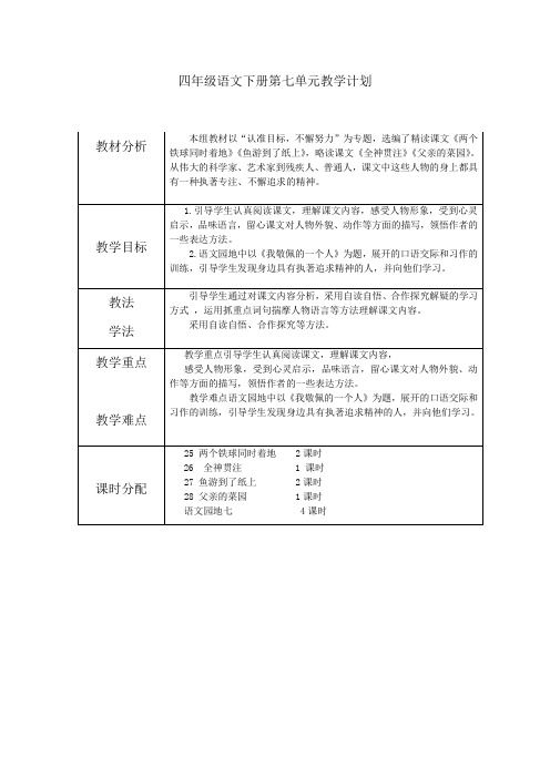 四年级下册语文第七单元导学案