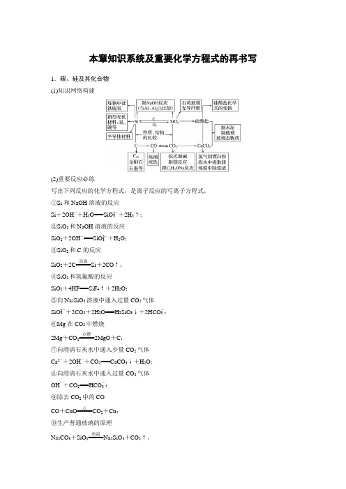 碳、硅及其化合物知识系统及重要化学方程式的再书写