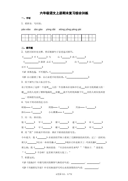 六年级语文试卷可打印上册