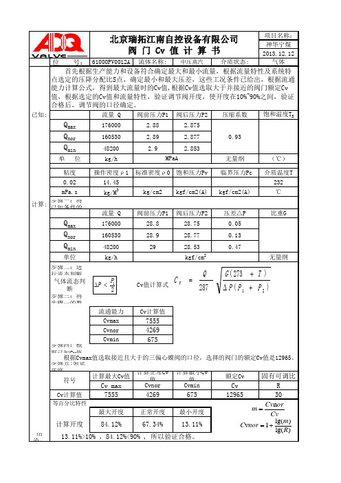 DN500-300LB阀门Cv计算书