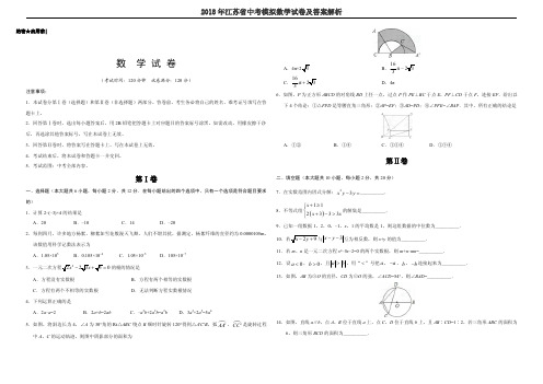 2018年江苏省中考模拟数学试卷及答案解析