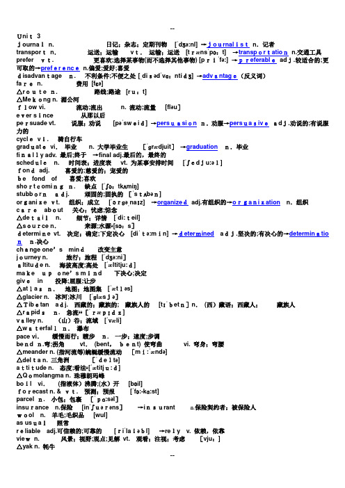 必修一unit3单词整理(带词性转化)