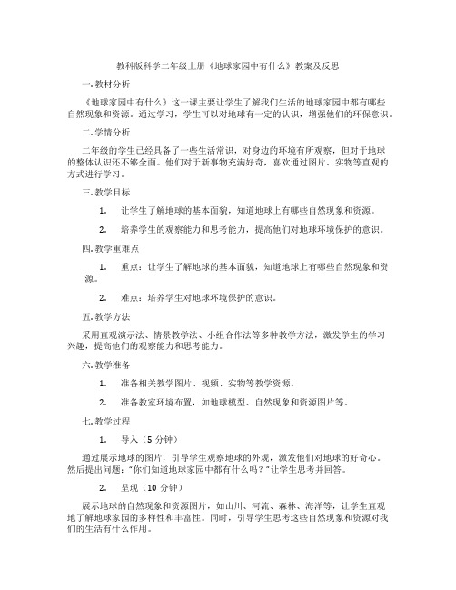 教科版科学二年级上册《地球家园中有什么》教案及反思