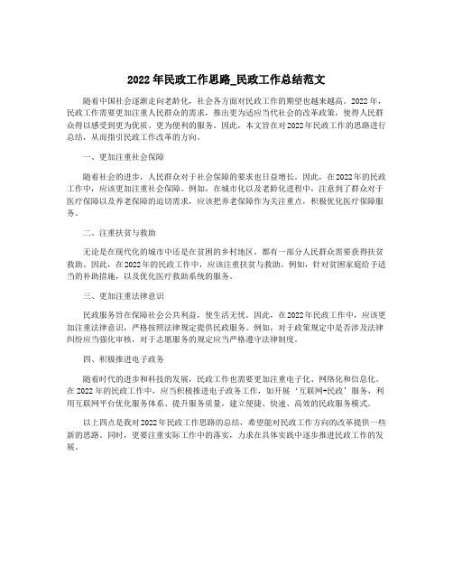 2022年民政工作思路_民政工作总结范文