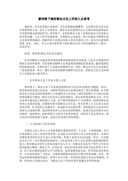 新形势下做好群众文化工作的几点思考