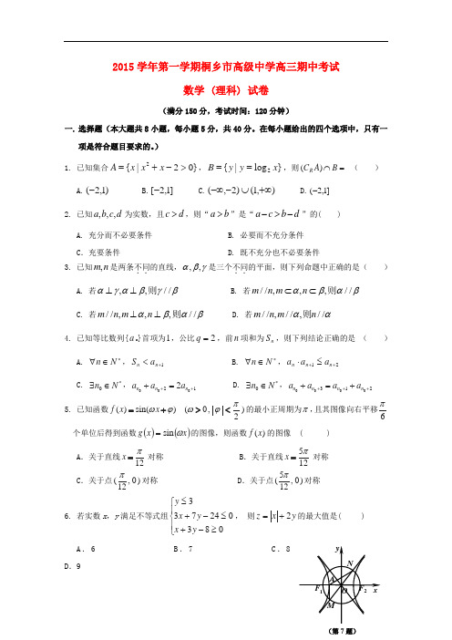 浙江省桐乡市高级中学高三数学上学期期中试题 理(无答