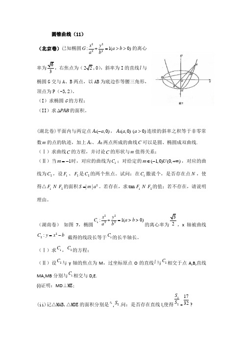 高考题：圆锥曲线(11年)