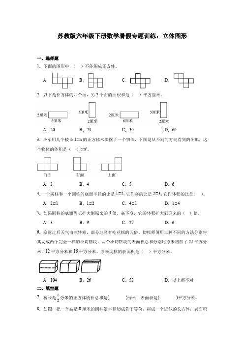 苏教版六年级下册数学暑假专题训练：立体图形