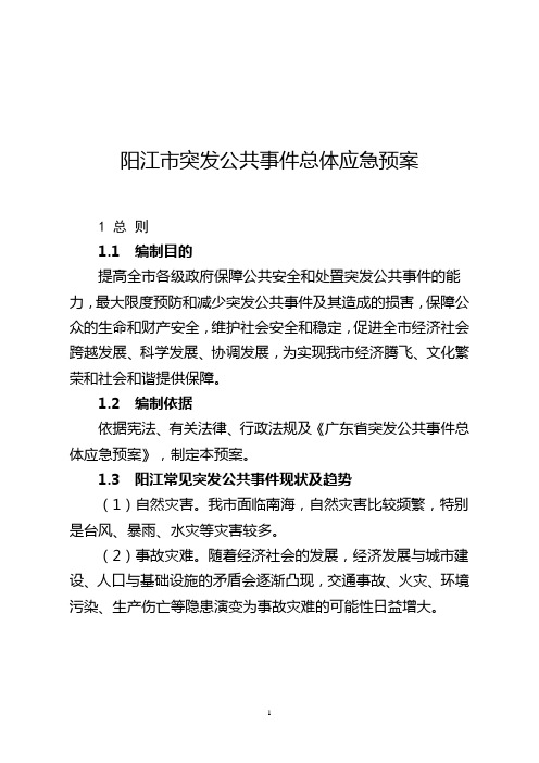 阳江市突发公共事件总体应急预案