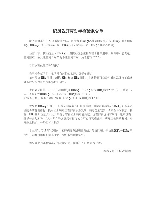 识别乙肝两对半报告单