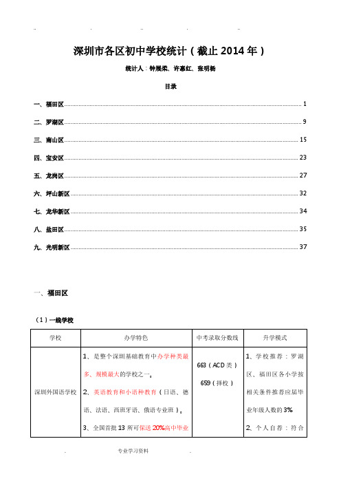 深圳市各区初中学校统计(截止2014年)