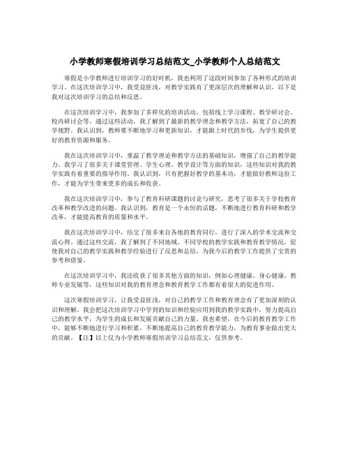 小学教师寒假培训学习总结范文_小学教师个人总结范文