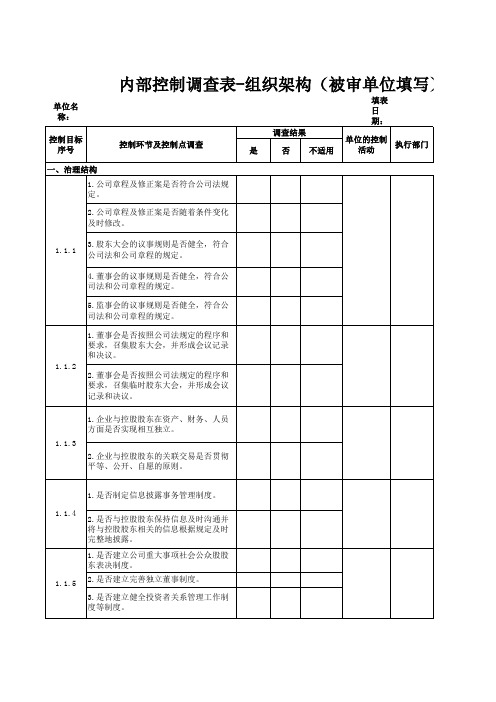 内部控制调查表-组织架构(被审单位填写)