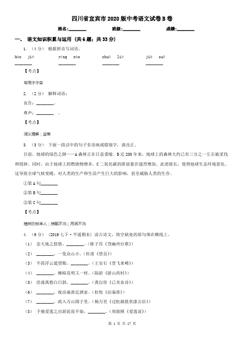 四川省宜宾市2020版中考语文试卷B卷