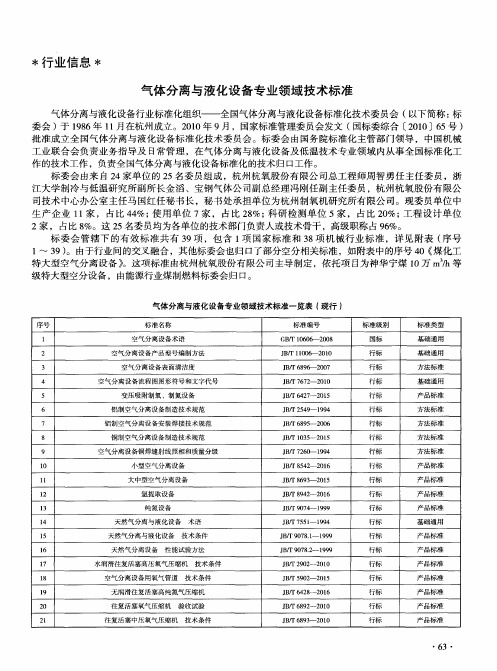 气体分离与液化设备专业领域技术标准