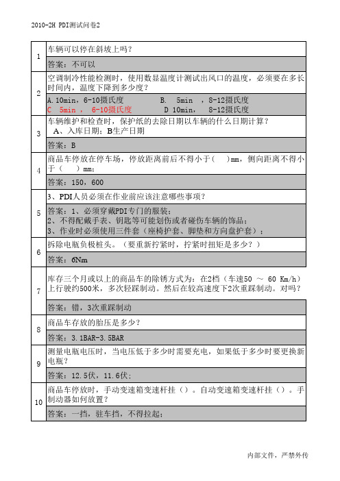 上海大众DCA评审PDI测试问卷和答案