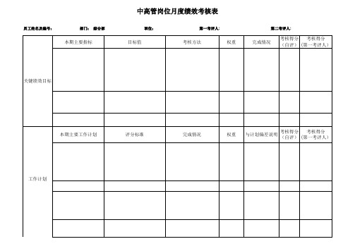 中高管岗位月度绩效考核表