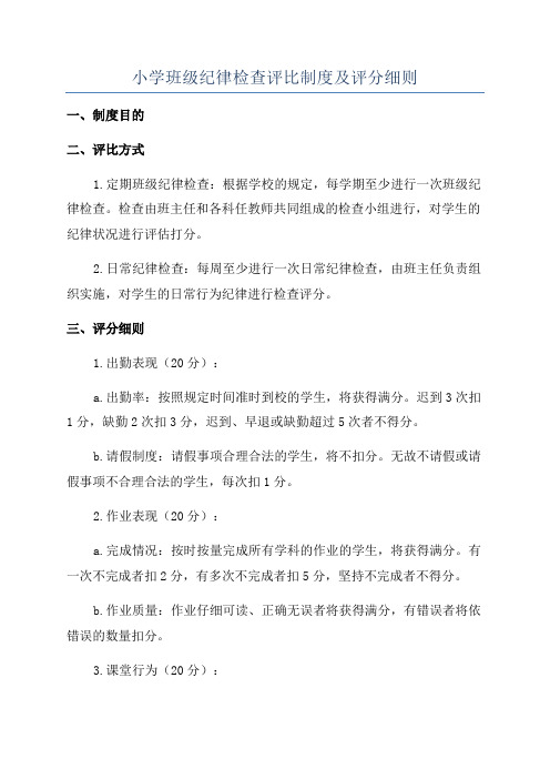 小学班级纪律检查评比制度及评分细则