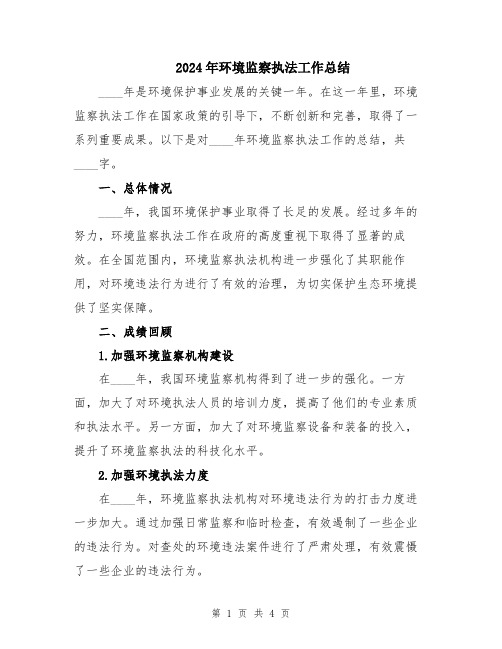 2024年环境监察执法工作总结