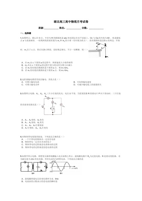 湖北高三高中物理月考试卷带答案解析
