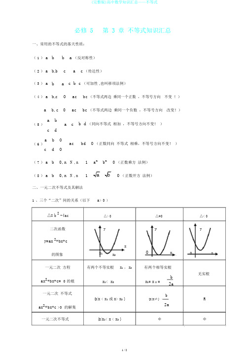 (完整版)高中数学知识汇总——不等式