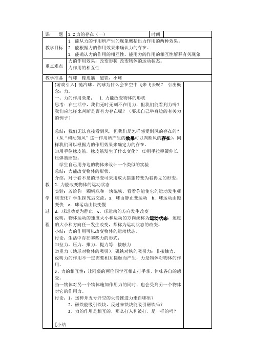 2020-2021学年浙教版七年级科学下册 3.2力的存在教案2