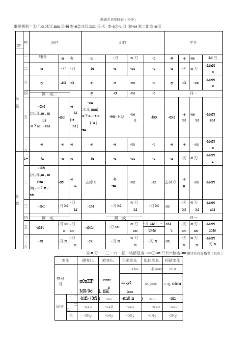 俄语名词形容词代词变格表格模板