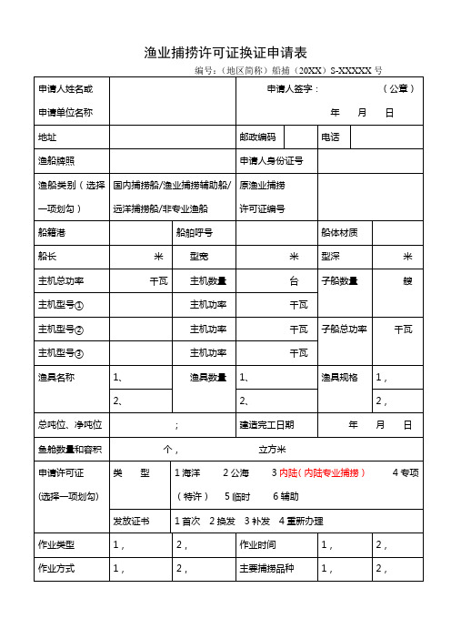 渔业捕捞许可证申请书(附件二)doc