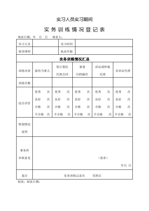 律师实习人员实务训练情况登记表完整优秀版