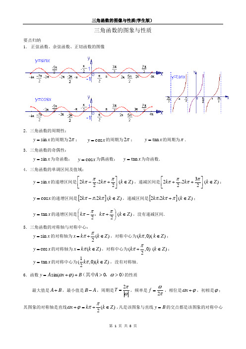 三角函数的图像与性质(学生版)