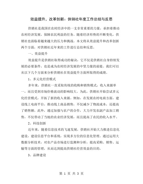 效益提升,改革创新：供销社年度工作总结与反思