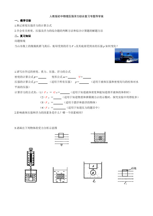 人教版中考物理压强 浮力综合专题复习导学案设计