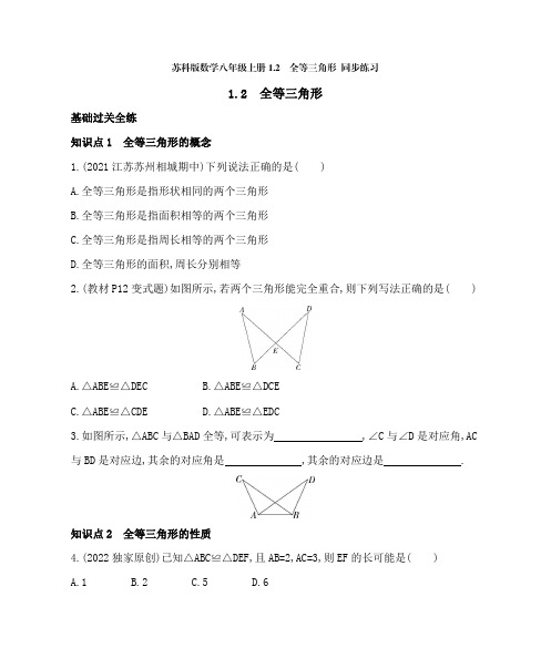 苏科版数学八年级上册1-2 全等三角形  同步练习(含解析)-doc