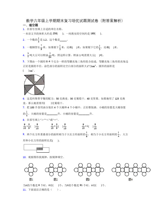 数学六年级上学期期末复习培优试题测试卷(附答案解析)