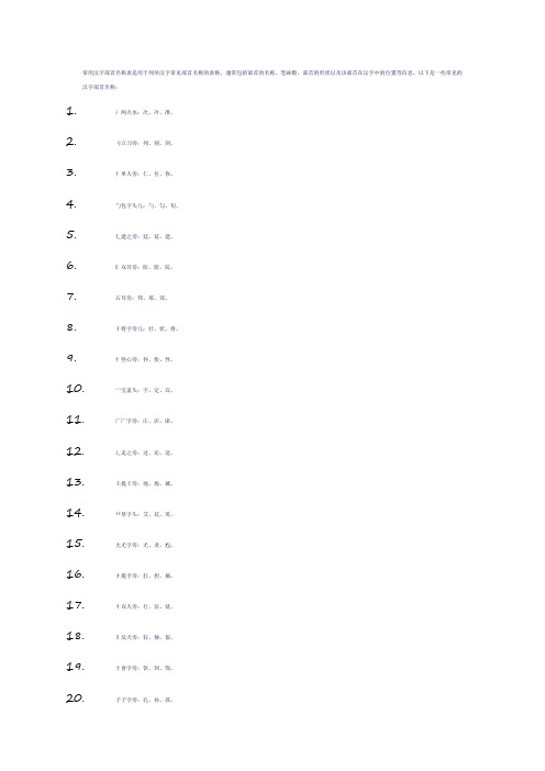 常用汉字部首名称表