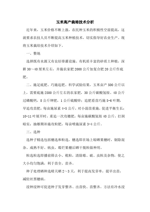 玉米高产栽培技术分析