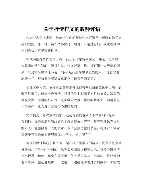 关于抒情作文的教师评语