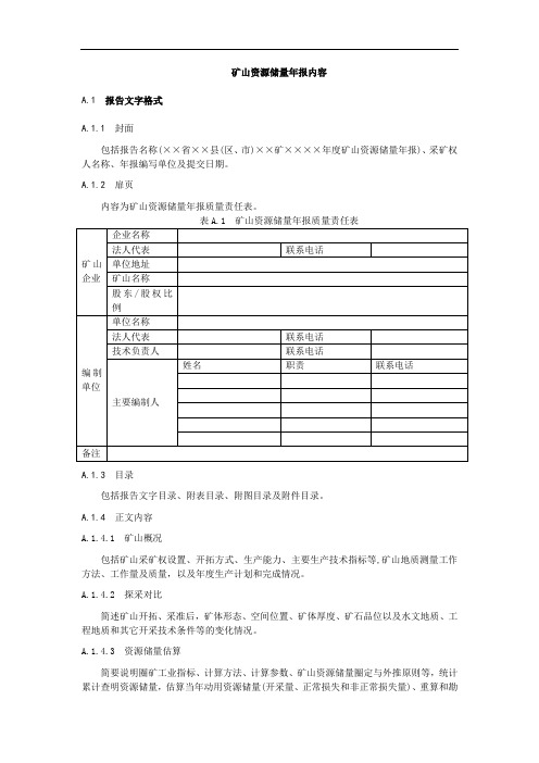 矿山资源储量年报内容